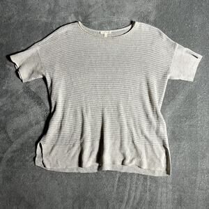 Eileen Fisher Waffle Knit Tshirt Women's S Organic Linen Striped Minimalist